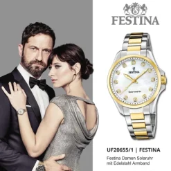 Festina Damenuhr Edelstahl silber gold Festina Solar Energy Solaruhr UF20655/1