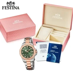 Festina Damenuhr Edelstahl silber gold Festina Boyfriend Armbanduhr UF20505/4