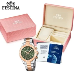 Festina Damenuhr Edelstahl silber gold Festina Boyfriend Armbanduhr UF20605/2