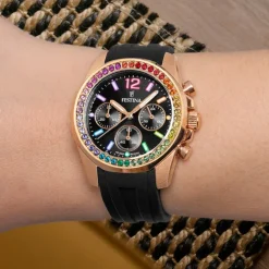 Festina Damenuhr PU schwarz Festina Boyfriend Armbanduhr UF20611/3