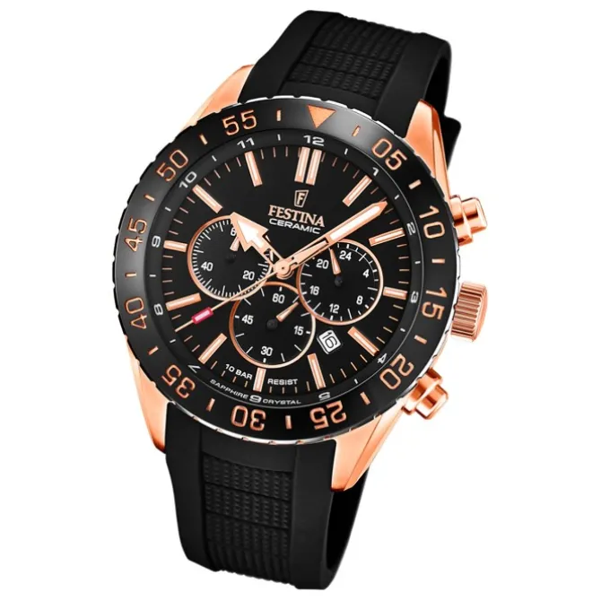 Festina Herren Armbanduhr Keramik F20516/2 Analog Silikon schwarz UF20516/2