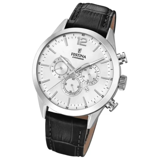 Festina Herren Armbanduhr Timeless Chronograph F20542/1 Leder schwarz UF20542/1