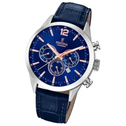 Festina Herren Armbanduhr Timeless Chronograph F20542/4 Leder blau UF20542/4