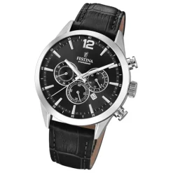 Festina Herren Armbanduhr Timeless Chronograph F20542/5 Leder schwarz UF20542/5