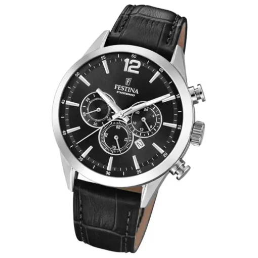 Festina Herren Armbanduhr Timeless Chronograph F20542/5 Leder schwarz UF20542/5