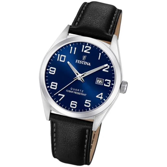 Festina Herren Armbanduhr Klassik F20446/2 Quarz Leder schwarz UF20446/2