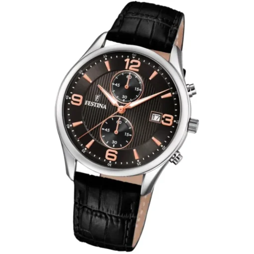 Festina Herren Armbanduhr Retro F6855/7 Quarz Leder schwarz UF6855/7