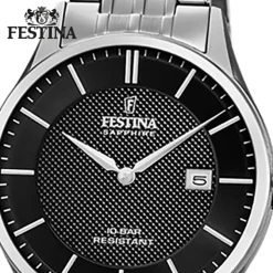 Festina Herren Armbanduhr Swiss Made F20005/4 Quarz Edelstahl silber UF20005/4