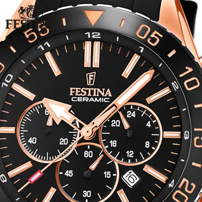 Festina Herren Armbanduhr Keramik F20516/2 Analog Silikon schwarz UF20516/2