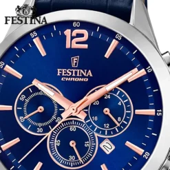 Festina Herren Armbanduhr Timeless Chronograph F20542/4 Leder blau UF20542/4