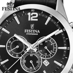 Festina Herren Armbanduhr Timeless Chronograph F20542/5 Leder schwarz UF20542/5
