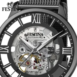 Festina Herren Armbanduhr Automatik F20535/1 Analog Edelstahl schwarz UF20535/1