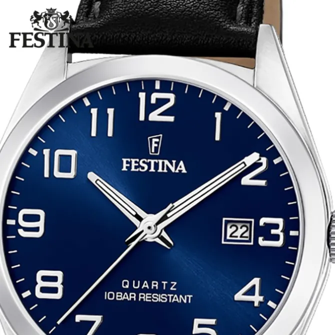 Festina Herren Armbanduhr Klassik F20446/2 Quarz Leder schwarz UF20446/2