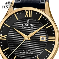 Festina Herren Armbanduhr Swiss Made F20010/4 Quarz Leder schwarz UF20010/4