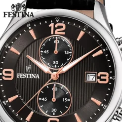 Festina Herren Armbanduhr Retro F6855/7 Quarz Leder schwarz UF6855/7