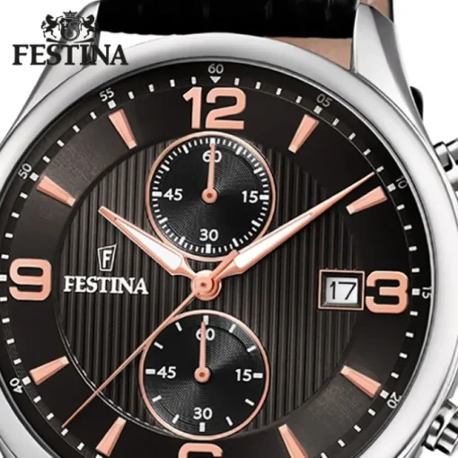 Festina Herren Armbanduhr Retro F6855/7 Quarz Leder schwarz UF6855/7