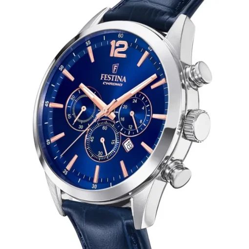 Festina Herren Armbanduhr Timeless Chronograph F20542/4 Leder blau UF20542/4