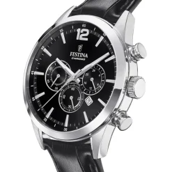 Festina Herren Armbanduhr Timeless Chronograph F20542/5 Leder schwarz UF20542/5