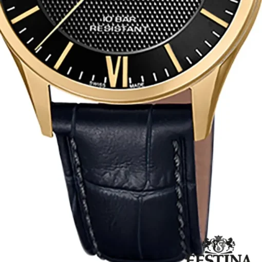 Festina Herren Armbanduhr Swiss Made F20010/4 Quarz Leder schwarz UF20010/4