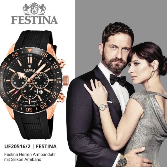 Festina Herren Armbanduhr Keramik F20516/2 Analog Silikon schwarz UF20516/2