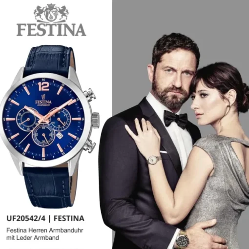 Festina Herren Armbanduhr Timeless Chronograph F20542/4 Leder blau UF20542/4