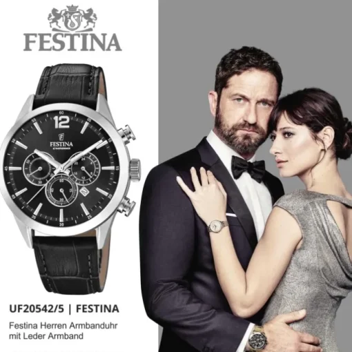 Festina Herren Armbanduhr Timeless Chronograph F20542/5 Leder schwarz UF20542/5