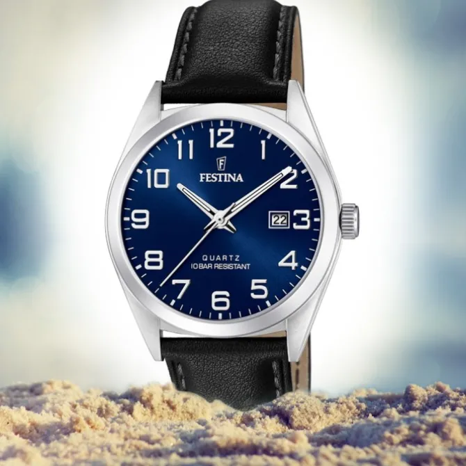 Festina Herren Armbanduhr Klassik F20446/2 Quarz Leder schwarz UF20446/2