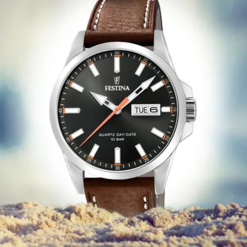 Festina Herren Armbanduhr Klassik F20358/2 Quarz Leder hellbraun UF20358/2
