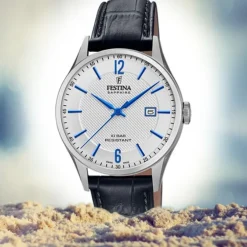 Festina Herren Armbanduhr Swiss Made F20007/2 Quarz Leder schwarz UF20007/2