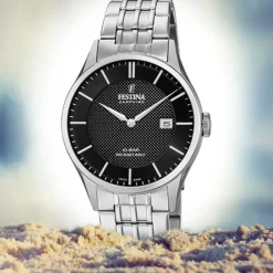 Festina Herren Armbanduhr Swiss Made F20005/4 Quarz Edelstahl silber UF20005/4