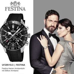 Festina Herren Armbanduhr Keramik F20515/2 Analog Silikon schwarz UF20515/2