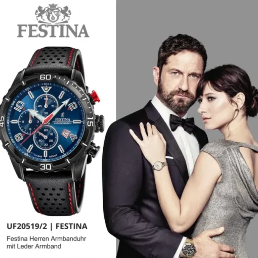 Festina Herren Armbanduhr Chronograph F20519/2 Analog Leder schwarz UF20519/2