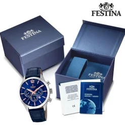 Festina Herren Armbanduhr Timeless Chronograph F20542/4 Leder blau UF20542/4
