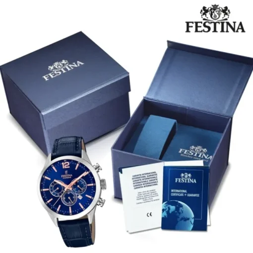 Festina Herren Armbanduhr Timeless Chronograph F20542/4 Leder blau UF20542/4
