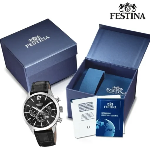 Festina Herren Armbanduhr Timeless Chronograph F20542/5 Leder schwarz UF20542/5