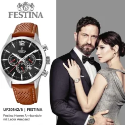 Festina Herren Armbanduhr Timeless Chronograph F20542/6 Leder braun UF20542/6