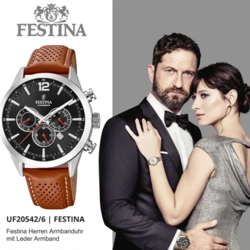 Festina Herren Armbanduhr Timeless Chronograph F20542/6 Leder braun UF20542/6