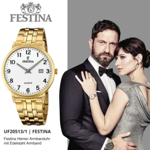 Festina Herren Armbanduhr Klassik F20513/1 Analog Edelstahl gold UF20513/1