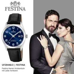 Festina Herren Armbanduhr Klassik F20446/2 Quarz Leder schwarz UF20446/2