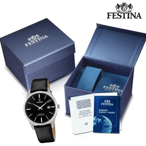 Festina Herren Armbanduhr Klassik F20512/4 Analog Leder schwarz UF20512/4