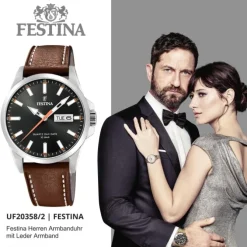 Festina Herren Armbanduhr Klassik F20358/2 Quarz Leder hellbraun UF20358/2