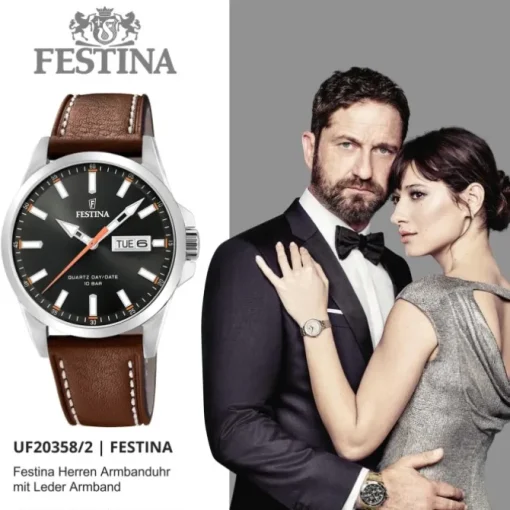 Festina Herren Armbanduhr Klassik F20358/2 Quarz Leder hellbraun UF20358/2