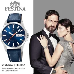 Festina Herren Armbanduhr Klassik F20358/3 Quarz Leder blau UF20358/3