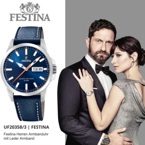 Festina Herren Armbanduhr Klassik F20358/3 Quarz Leder blau UF20358/3