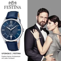 Festina Herren Armbanduhr Klassik F20426/2 Quarz Leder dunkelblau UF20426/2