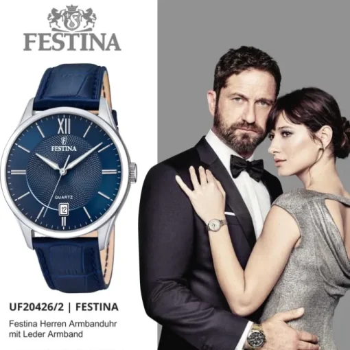Festina Herren Armbanduhr Klassik F20426/2 Quarz Leder dunkelblau UF20426/2