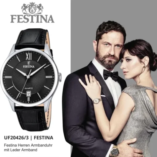 Festina Herren Armbanduhr Klassik F20426/3 Quarz Leder schwarz UF20426/3