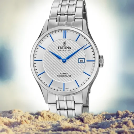 Festina Herren Armbanduhr Swiss Made F20005/2 Quarz Edelstahl silber UF20005/2