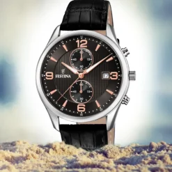 Festina Herren Armbanduhr Retro F6855/7 Quarz Leder schwarz UF6855/7