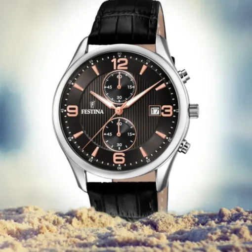 Festina Herren Armbanduhr Retro F6855/7 Quarz Leder schwarz UF6855/7